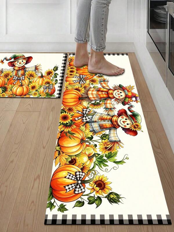 1/2pcs Autumn Thanksgiving Scarecrow Pumpkin Pattern, Door Mat Outdoor Welcome Mat Carpet Autumn Floor Mat Thanksgiving Front Door Mat