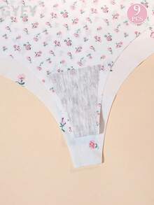 GYEY 9pcs Women's Floral & Heart Print Low Waist Thong Panties, Soft Elastic Cute Pattern Invisible Underwear XS-2XL - Multicolor - View 4