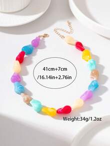 1pc Fashionable Cute Style Dopamine Heart Beaded Necklace, Suitable For Travel, Party, Birthday, Summer Vacation Wear - Colorful - View 6