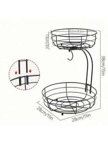 1 Set Iron Fruit & Vegetable Basket Storage Rack With Banana Hook, Desktop Decorative Organizer Basket, Detachable Design, Black, 64oz, Suitable For Kitchen, Living Room, Patio, Storage, Guest Hosting, Kitchen Accessories - Multicolor - View 9