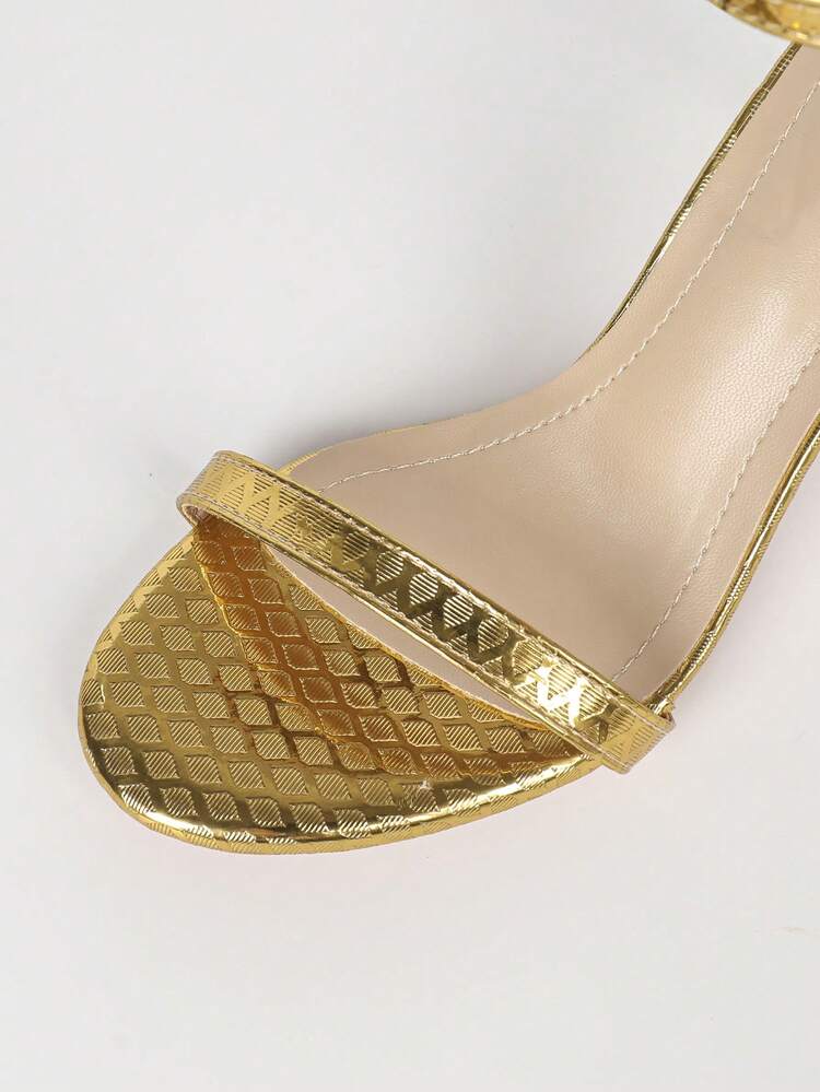 Women's Sexy Gold High Heel Open Toe Ankle Strap Stiletto Sandals, Fashionable Minimalist Elegant Women's Shoes - Gold - View 3