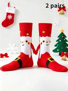 1/2/4 أزواج من جوارب مغناطيسية للأزواج، بأسلوب عيد الميلاد وعيد الحب، جوارب منتصف الساق للربيع/الخريف، جوارب مغناطيسية لطيفة ذات اتصال تلقائي - متعدد الألوان - مشاهدة 11