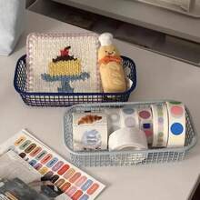 Cream Color Ins Style Rectangular Metal Mesh Storage Basket, Multiple Colors And Sizes Available, Hollow Breathable Sturdy And Durable, Desktop Stationery And Miscellaneous Items Organizer, Student Dorm, Office, Vanity Multi-Functional Storage Box - Multicolor - View 11