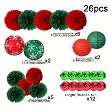 26/2pcs Bunga Kertas Merah & Hijau Natal, Lampion Kepingan Salju dan Dekorasi Spiral, Dekorasi Langit-langit Liburan, Cocok untuk Acara dan Pesta Natal, Juga Cocok untuk Dekorasi Rumah, Jendela dan Toko - MultiWarna - View 9