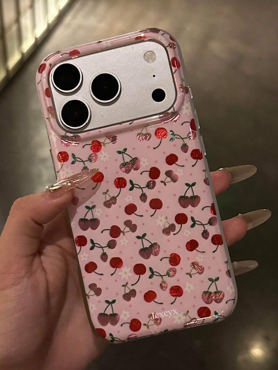 Casing Ponsel Lembut Mengkilap Motif Ceri Sederhana yang Lucu, Kompatibel dengan iPhone 18 Pro Max 17 Pro Max 17 Pro 16 Pro Max 15 Pro Max 14 Pro Max 13 Pro Max 12 11, Pelindung Belakang Lembut Tahan Guncangan C - ceri - View 1