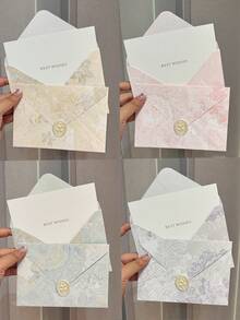 1/5 Set European Style Gold Foil Envelopes With Gold Foil Greeting Cards And Wax Seal Stickers, Glitter Embossed Floral Pattern Letter Paper Invitation Cards For Romantic Wedding Party, Wax Seal Set - Language Of Flowers - View 2