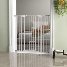 Barrera para Perros, Doble Cierre, Puerta de Cierre Automático, 104 cm de Altura, Acero, Negro - Blanco + Plástico - Ver 5