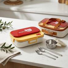 Kotak Bekal Bento Stainless Steel 304 untuk Dewasa, Wadah Makanan dengan Kompartemen, Wadah Persiapan Makanan dengan Sekat, Kotak Makan Siang Logam Terisolasi Portabel dengan Wadah Sup, Wadah Makanan untuk Perjalanan, Kotak Bekal Bento Sekolah dengan Tas Makan Siang dan Peralatan Makan - MultiWarna - View 2