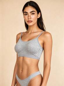 Lilivine 3pcs/Set Women's Solid Color Adjustable Strap Comfortable Wireless Padded Camisole Bra Tops, Suitable For Sports, Sleep - Multicolor - View 3