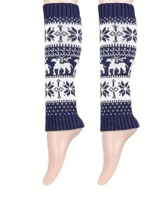 1 par de calcetines de mujer con diseño Fair Isle de copos de nieve en capas, vintage y cómodos, adecuados para otoño/invierno y looks festivos - Multicolor - Ver 7
