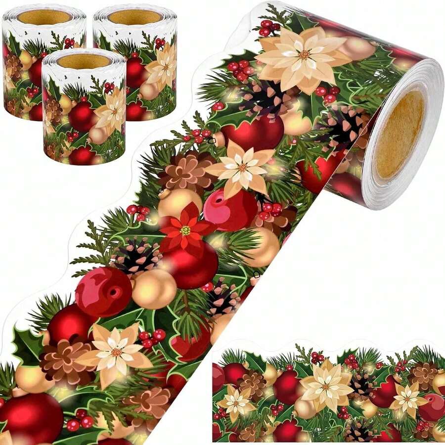 1pc ChristmasBorder Sticker 8cm *10M Xmas Border/Trim Stickers - Holiday Decorative Border Stickers , Office Or Winter PartDesign For Classroom, OfficeChalkboard, Home And Outdoor Decor, Perfect For Room Decor - Multiple Styles - View 1