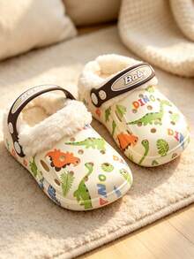 New Cartoon Dinosaur & Rabbit Decor House Slippers, Suitable For Boys & Girls Daily Home Wear, Soft & Warm Lining - White - View 5