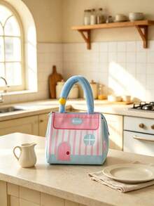 Joivida 1pc/6pcs Cute House Print Lunch Tote Bag, Soft Comfortable Handle, Secure Zipper Closure, Large Capacity Interior For Meals And Utensils, Fresh Color Design, Suitable For Office, Picnic And Daily Outings - Multicolor - View 10