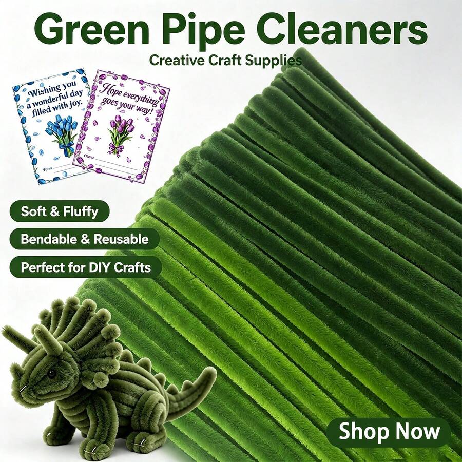202/402Pcs Green Pipe Cleaner Flower Bouquet DIY Kit, Soft Fuzzy Green Chenille Stems Craft Supplies, 200/400 Solid Green Pipe Cleaners, Floral Stems, Floral Tape, Step Guide & Tutorial Video, Beginner Flower Craft Set.