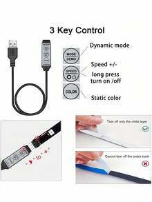 1 捲多規格 RGB LED 燈條 (16.4-98 英尺)，數據線按鈕直接控制，無遙控器，豐富色彩，適用於客廳、臥室 / 電視背景 / 辦公桌底部及更多場景，開齋節禮物，家居裝飾，派對氛圍布置首選！ - USB-三鍵控制器 - 查看 12
