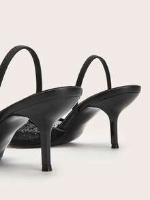 Middle East Mule Shoes Apricot Woven Pointed Toe Closed Toe Open Back Slingback Thin Heel High Heels - Black - View 5