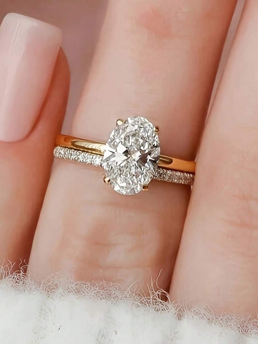 2件組女性日常佩戴立方鋯石戒指,婚禮訂婚派對珠寶,情人節禮物 - 1# - 查看 1