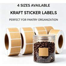 3pcs Kraft Paper Blank Label Sticker, 4 Sizes Available, Handwritten Self-Adhesive Label, Suitable For Kitchen Storage, Storage Cans, Drinks, Plants, Skin Care Products Classification Roll Design, Tear With Use, Home Shop Storage Artifact. - Multicolor - View 5