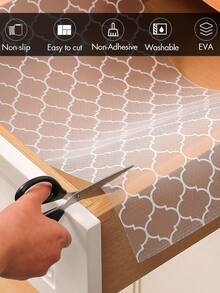 1 Roll Thick Printing Non-Slip Shelf Liner, Non Adhesive Drawer Liner, Waterproof Non-Slip EVA Cabinet Mat, Washable Easy To Cut Fridge Liner For Kitchen Cupboard Pantry Storage - Lantern Pattern - View 6