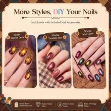 Beetles 6 Colors 9ML Mocha Sweater Cat Eye Gel Nail Polish Set, Brown-Toned Iridescent Magnetic Fall Gel Kit With Button Charms, Star Stickers & Magnet, Soak Off UV Nail Art For Home Manicure - 6 Colors 9ML Mocha Sweater Cat Eye - 查看 6