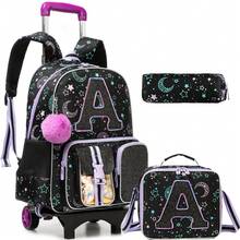 Girls Rolling Backpack, Student Wheeled Backpack, 3-In-1 Carry-On Travel Luggage, Teen Crossbody Bag, Pencil Case Set - X31 Tie Rod - View 2
