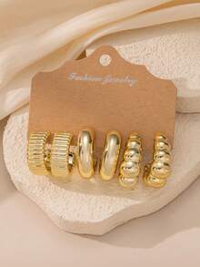 6-18pcs Set New Asymmetrical Shape CCB Gold CCB Lightweight Earrings, Textured C-Shape And Teardrop Shape, One Set Meets All Women's Daily Dressing Needs - Gold - View 8