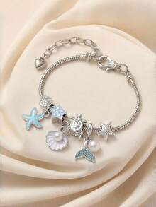 1pc Multi-Element Ocean Style Cute Painting Oil Starfish Fish Tail Pendant Bracelet, Exquisite Suitable For Daily Wear And Gifting - Multicolor - View 1