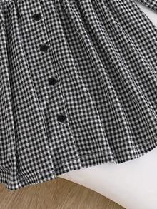 Girls Black And White Plaid Long Sleeve Dress, Large Collar Ruffle Bow Button Petal Sleeve College Style Princess Dress, Spring Autumn Winter - Black and White - View 6