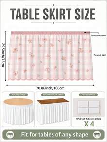 1pc Pink Plaid Print Lace Table Skirt, Fresh Polyester Rectangular Dining Table Apron, Perfect Pleated Tablecloth, Suitable For Camping, Autumn Decor And Party Decoration - Multicolor - View 12