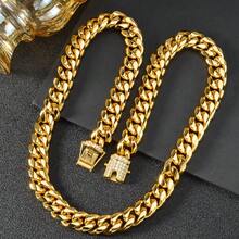 Thick Hip-Hop Fashion Street Style Thick Gold Cuban Chain Inlaid With Zirconia Necklace, Suitable Both Men Women, Suitable Daily Party Street Dance Wear - Gold - View 3