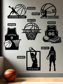 1pc Customized Name Metal Basketball Hoop Sign Decor, Basketball Iron Wall Art, Indoor Decor, Outdoor Basketball Court Wall Hanging, Basketball Enthusiast Gift, Home Decor, Modern Art Basketball Decor, Wall Decor, Room Decor, Living Room Decor, Bedroom Decor, House Decor, Personalized Gift Craft - Multicolor - View 4