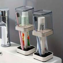 1pc Vertical Toothbrush Holder, Household Electric Toothbrush & Toothpaste Storage Rack, Wash Cup Organizer, Multifunctional Bathroom Countertop Caddy, Practical Toiletry Storage Accessory For Home Bathroom And Student Dormitory - Multicolor - View 3