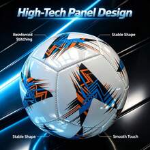 Football Size 2, Fashionable Tech Style, Creative Machine-Stitched Patchwork Design, Excellent Rebound Performance For Comfortable Sports Experience, Wear-Resistant Surface For Outdoor Use. Compact And Easy To Store, Suitable For Leisure Sports, Play, And Photography, Combining Practical Sports Value With Fashionable Aesthetics. - Blue - View 4