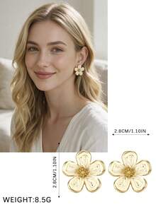 Yanxyad 1/4Pairs Cute Raffia Woven Flower Earrings, Boho Floral Drop Stud Earrings For Women, Summer Beach Vacation Jewelry Gift - Brown - View 12