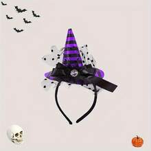 1pc Halloween Theme Black Polka Dot Mesh Striped Ribbon Bow, With Diamond-Tipped Witch Hat Headband, Suitable For Party Celebration And Costume Performance - Witch Hat Styles - View 3