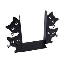 Narrow And Convenient Metal Cat Bookends, A Pair Of Cute Cat Bookends, Suitable For Bookshelf Decoration, Perfect For Home, Office, Desk, And Bookshelf Decoration (Front Half, Back Half). - B381 - View 3