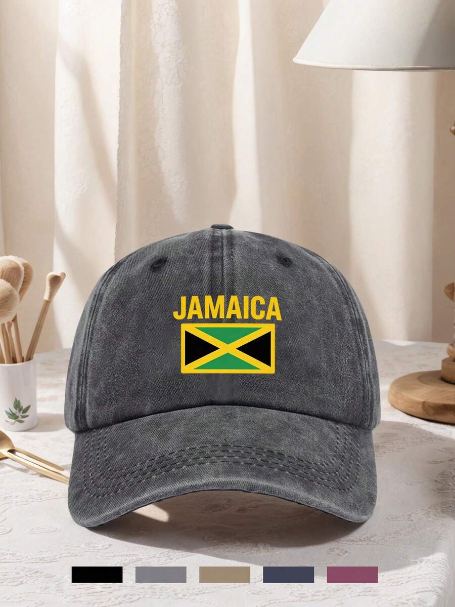 1pc Unisex "JAMAICA" Printed Baseball Cap Adjustable Design Ideal For Hiking Mountain Climbing, Travel, And Outdoor