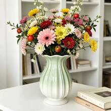 1pc 3D Lemon Embossed Ceramic Vase, White Wavy Edge, Decorative Vase, Home Tabletop Centerpiece - Multi-color - View 7