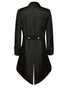 Vintage Men's Medieval Gothic Stand Collar Jacket, Performance Wear, Tailcoat - Black - View 2