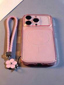 Luxury Ultra-Thin Transparent Pink Soft Matte Phone Case, Large Window Instant Transformation 17 Pro Max Phone Case, Equipped With Clover Wrist Strap Accessory, Compatible With IPhone 17 Pro Max, 17 Pro, 17, 16 Pro Max, 16, 15 Pro, 14, 13, 12, 11 And More Models. Precise Camera Protection Cutout Design, Anti-Drop Shockproof Protective Cover - Pink - View 2