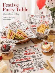 50pcs Vintage Newspaper Burger Sandwich Wrapping Sheets Grease Resistant Food Liners For Restaurant Takeaway Picnic Party Kitchen Serving And Snack Presentation - View 5