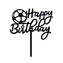 Adorno de Tarta de Acrílico Feliz Cumpleaños de Fútbol - Blanco y Negro - Ver 6