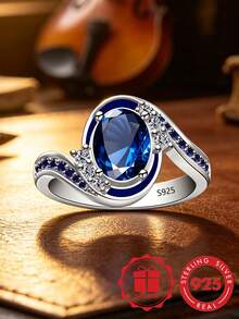 925 Sterling Silver Fashion Wide Band Women's Ring, Inlaid With Fashion Synthetic Zirconia, Niche Design With High-End Feel, Suitable For Daily Wear, Vacation, Party, Perfect Gift For Best Friend - Silver - View 13