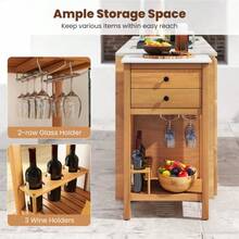 Patio Acacia Wood Storage Cabinet Patio Buffet Cabinet Bar Table With Faux Marble Countertop - Default - View 11