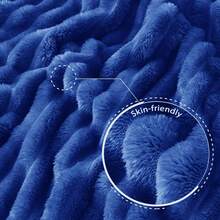 1pc Solid Color Striped Plaid Soft Wool Fleece Blanket Bedroom Room Decor All Season Use Sofa Throw - Navy Blue - View 8