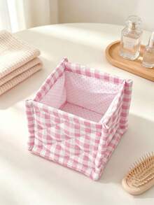 1pc Beautiful Quilted Desktop Storage Basket, Desktop Clutter Organizer, Lipstick Makeup Brush Skincare Product Storage Basket, Desktop Decor, Makeup Organizer Box, Used For Organizing Makeup Brushes And Skincare Products - Multicolor - View 20