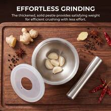 5-Piece 304 Stainless Steel Garlic Press & Mortar And Pestle Set, Manual Garlic Mincer Crusher, Food Spice Grinder, Pill Medicine Grinder, Heavy-Duty Mashing Tool For Kitchen - Silver - View 6