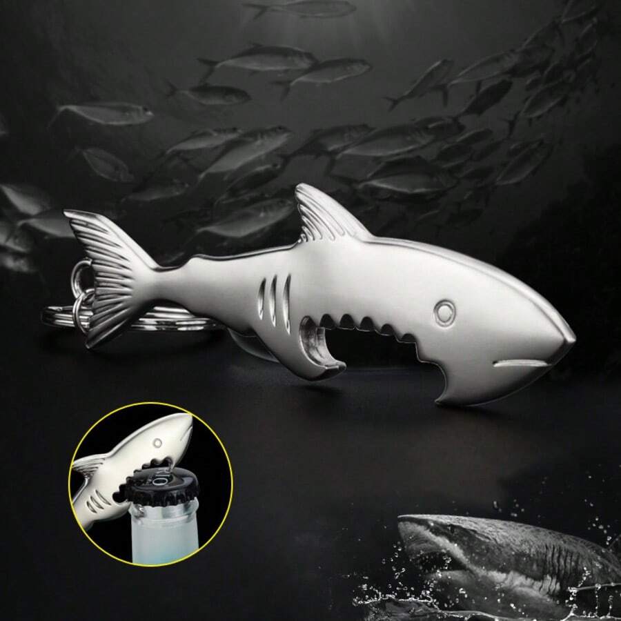 1pc Personalized Design Metal Shark Bottle Opener Keychain, Creative Beer Bottle Opener Small Gift - Multicolor - View 1