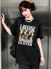Cute Anime-Print T-Shirts, Casual T-Shirts, And Cute Women's Tops That Can Be Worn As Layers Or On Their Own. - Black - View 1
