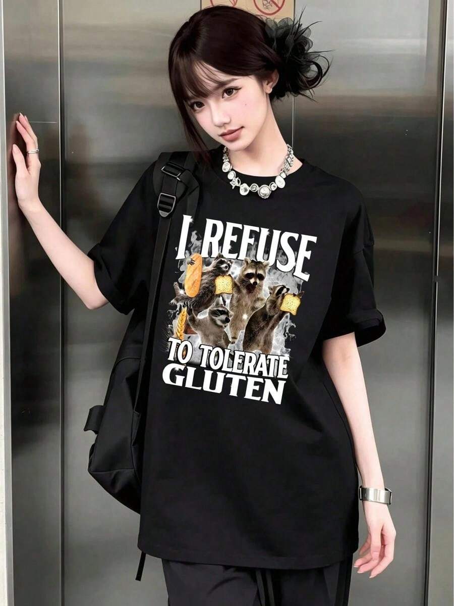 Cute Anime-Print T-Shirts, Casual T-Shirts, And Cute Women's Tops That Can Be Worn As Layers Or On Their Own. - Black - View 1